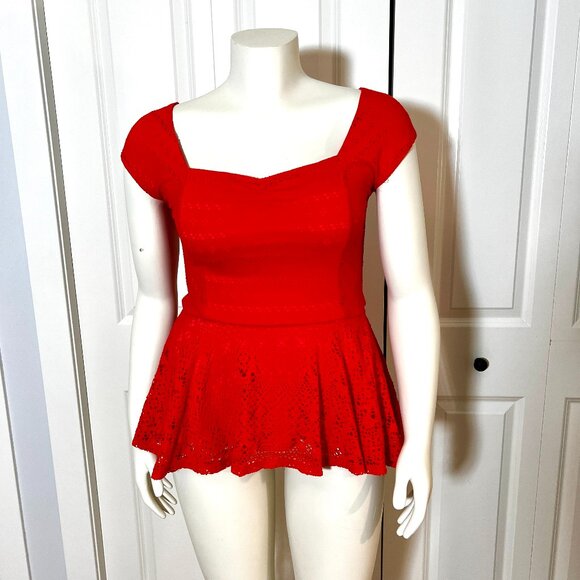 Anthropology Postmark Peplum Top Red Sz M - Picture 1 of 6